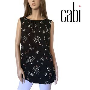 Cabi Floral Tunic Top Tank Blouse Sleeveless Keyhole back tie ruching XL NWOT